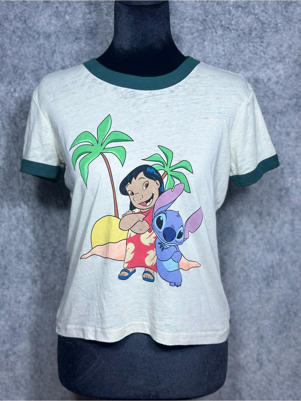Disney Lilo & Stitch Ringer T-Shirt – Cream Green – Size M